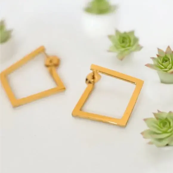 NEW 18K yellow gold plated square hoop drop earrings jewelry B19A - Picture 6 of 6